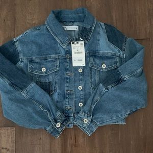 NWT Zara Patchwork Cropped Denim Jacket